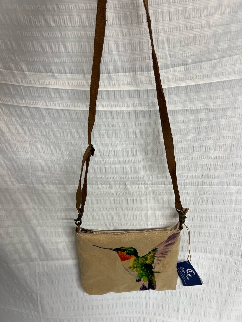 Canvas Crossbody Bag with Colorful Hummingbird Print